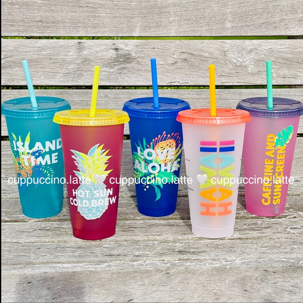 🌈NEW🌈Starbucks 2020 Hawaii Box of 5 Reusable Printed Cold Cups - Picture 4 of 11